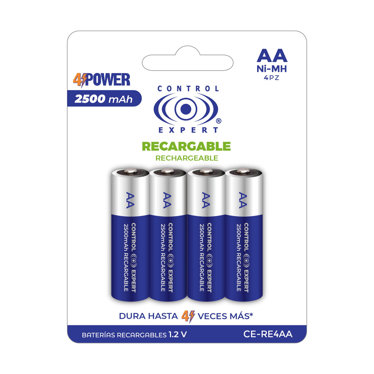 Batería AA Recargable Original 4Power 2500mAH 4 Piezas