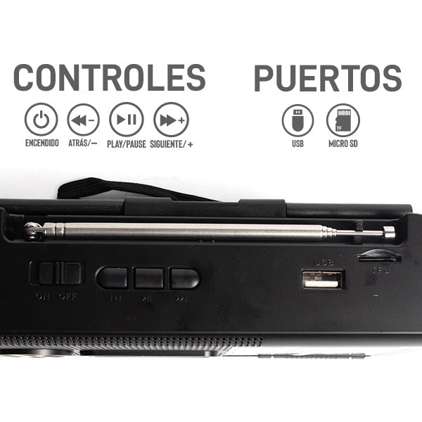 Radio Bluetooth AM / FM con Linterna y Panel Solar