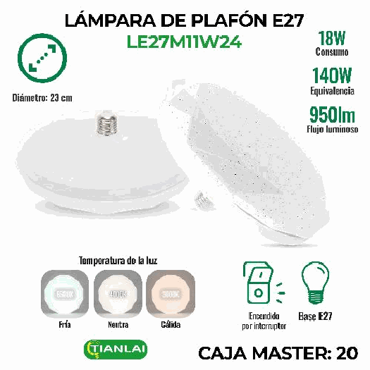 LAMPARA PLAFON E27 LE27M11W24 24W