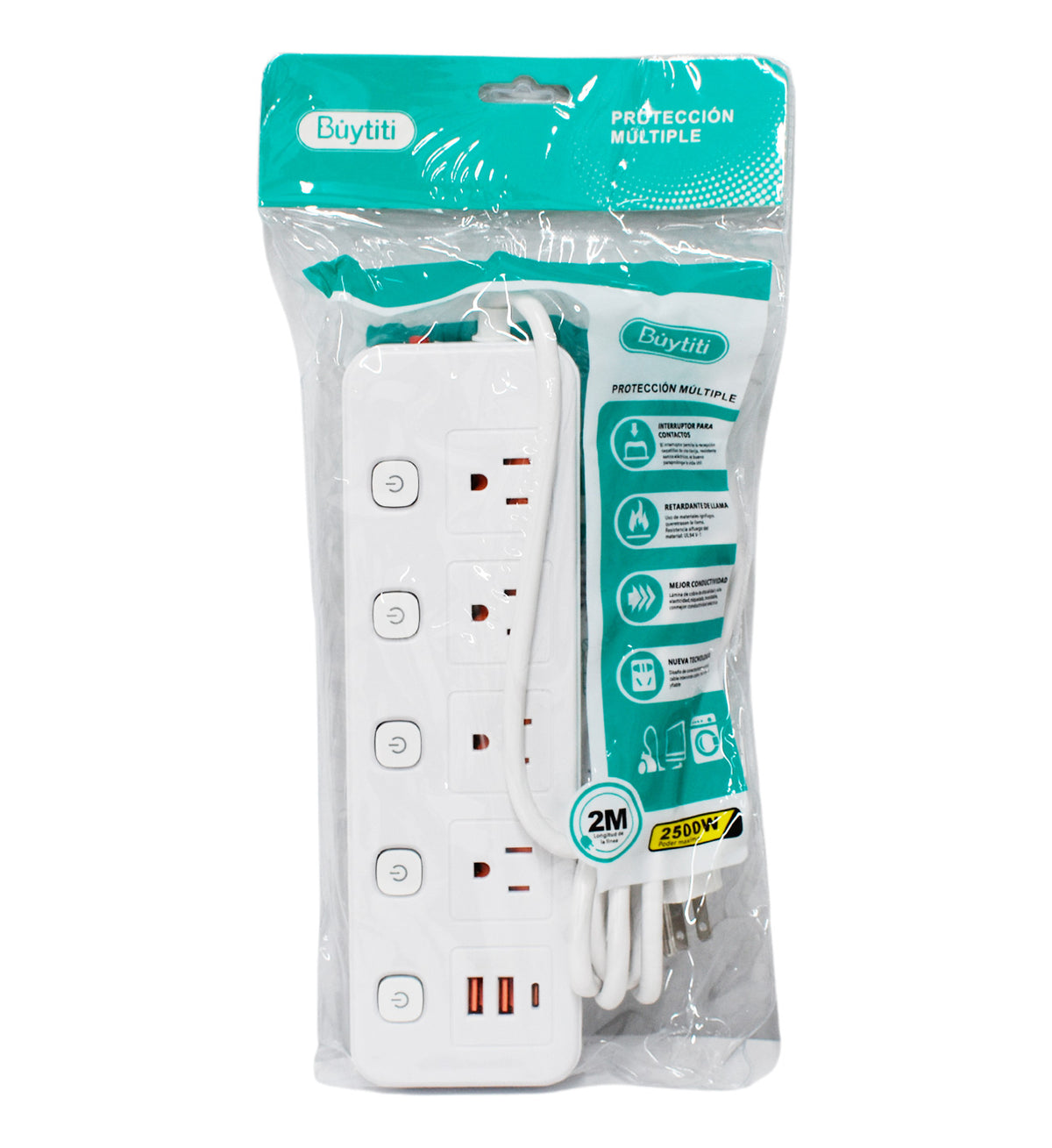 Barra Multicontacto 4 Enchufes, 2 Puertos USB y 1 Puerto Tipo C