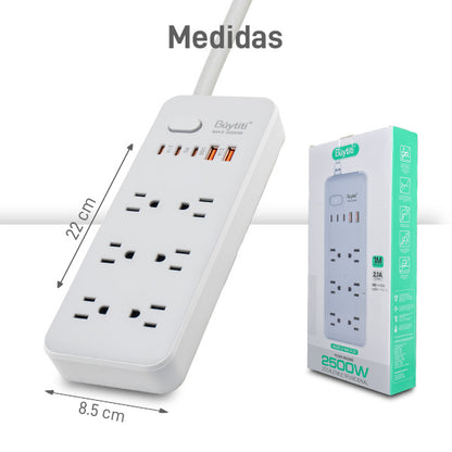 Multicontacto de 2500W con Puertos USB y Tipo C