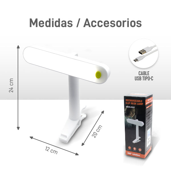 Lámpara de Escritorio Recargable con Clip