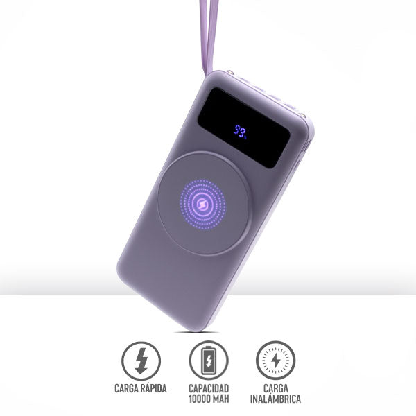 Power Bank de 10000 mAh con Carga Inalámbrica y Linterna LED