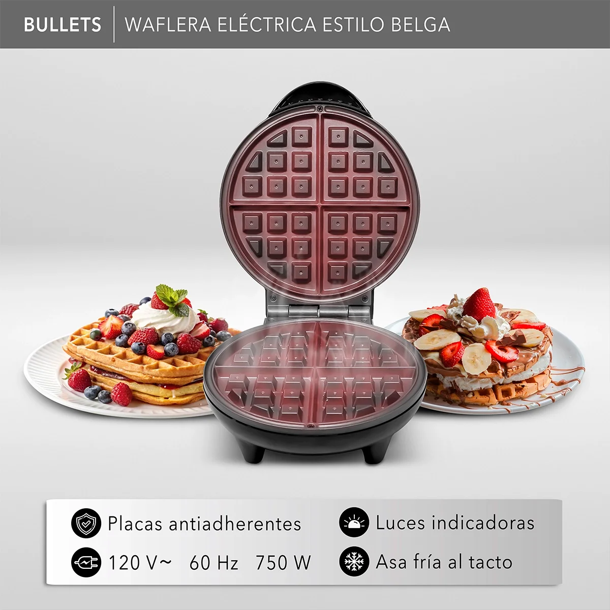 Waflera Eléctrica Estilo Belga RC-91 - Negro