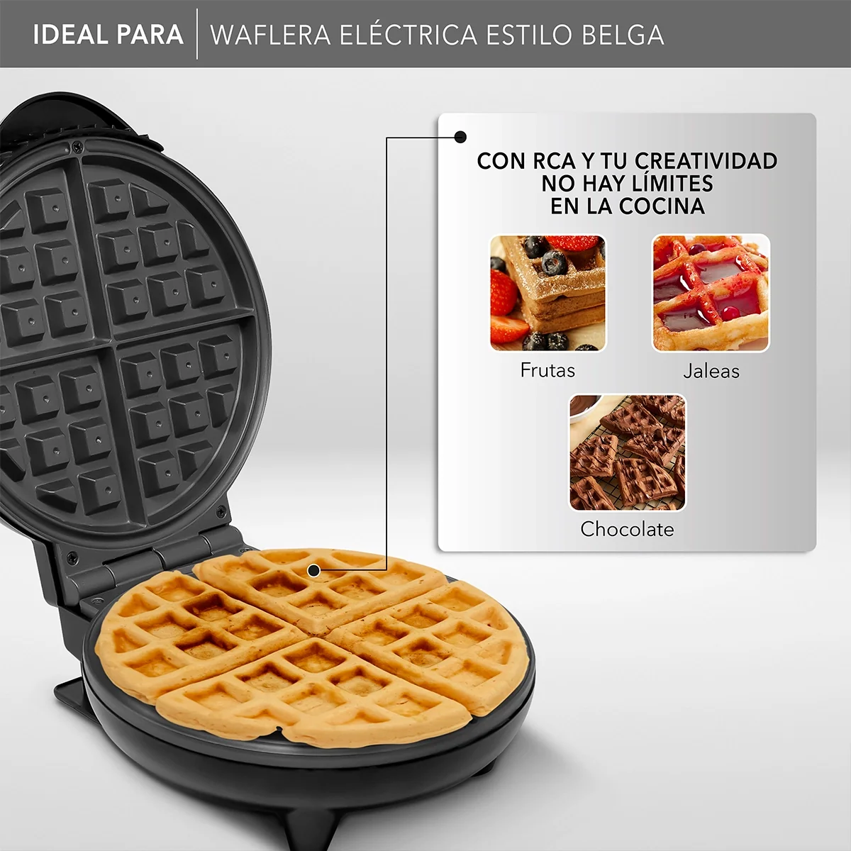 Waflera Eléctrica Estilo Belga RC-91 - Negro