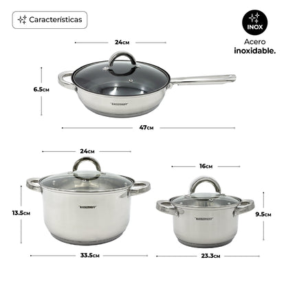 Juego De Cocina Acero Inoxidable 12 Pz Queen Sense