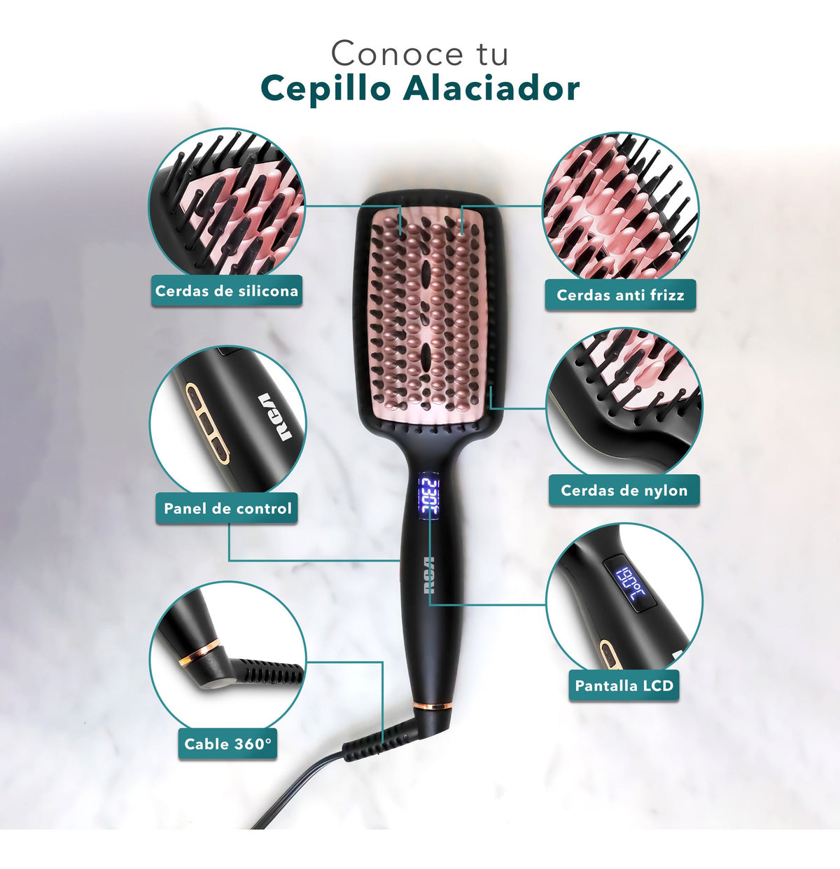 Rca Cepillo Alaciador Rc-p13n Cerámica 6 Niveles Color Negro - Negro