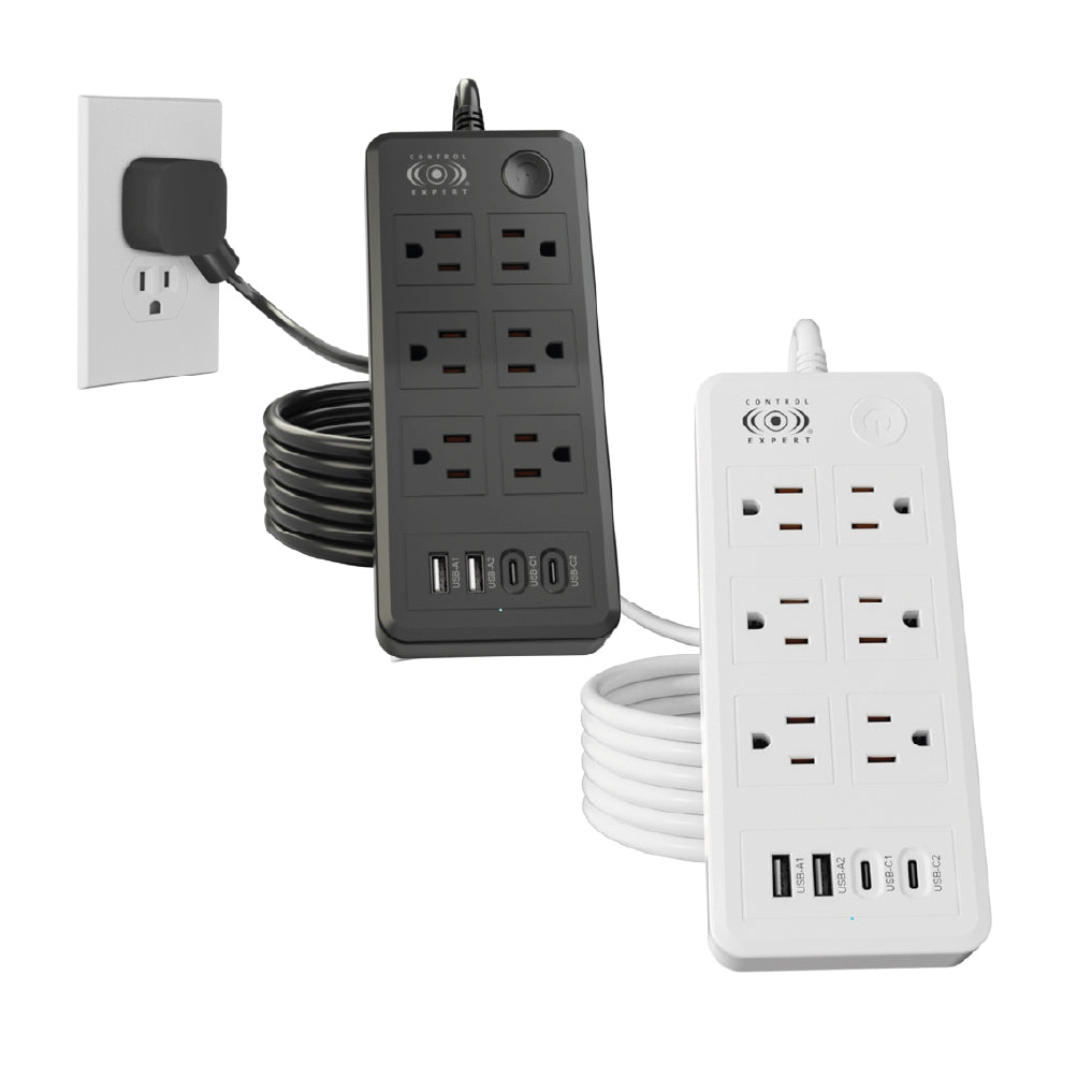 Multicontacto con Puertos USB y Tipo C – 6 Entradas con Carga Rápida y Cable Resistente (20W) - Negro
