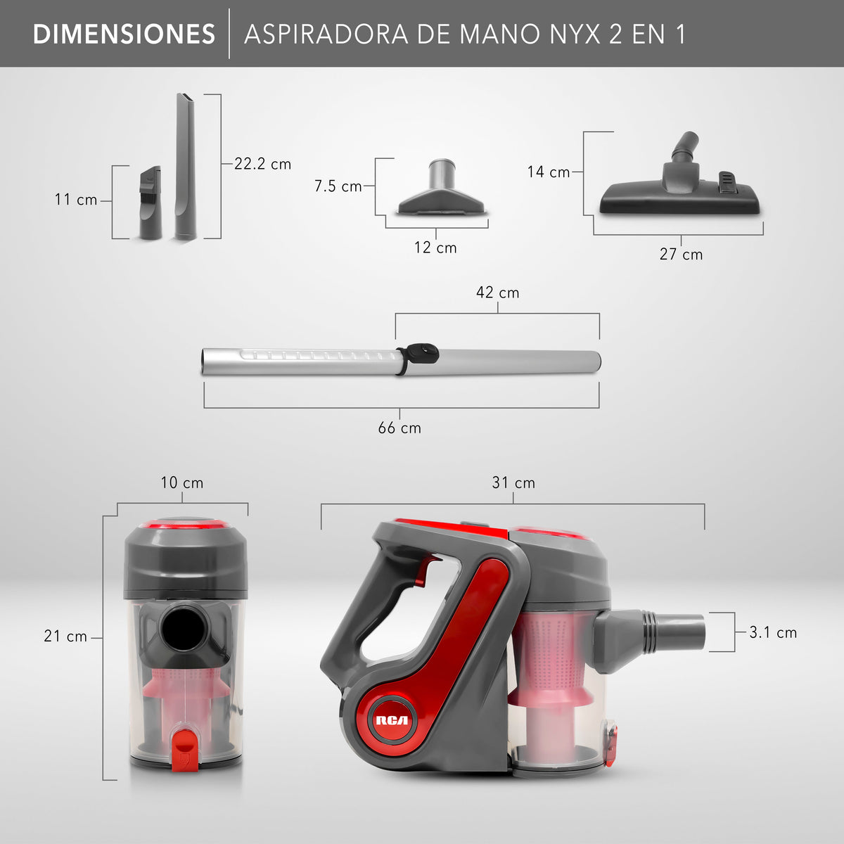 Rca Aspiradora De Mano Nyx RC-A1 2 En 1 Hogar Y Auto - Gris