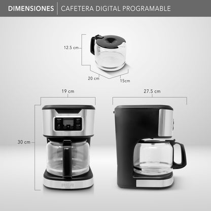 Rca Cafetera Digital Programable 12 Tazas Rc-caf3 Negro - Negro con plata