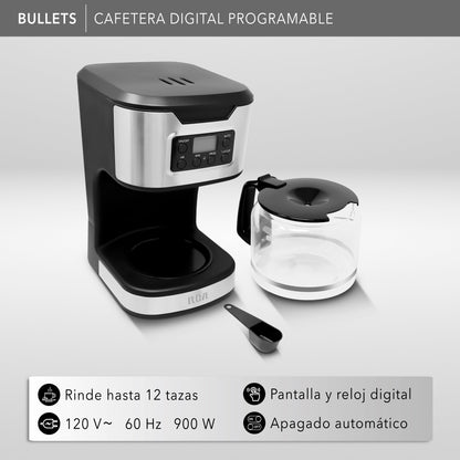 Rca Cafetera Digital Programable 12 Tazas Rc-caf3 Negro - Negro con plata