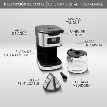 Rca Cafetera Digital Programable 12 Tazas Rc-caf3 Negro - Negro con plata
