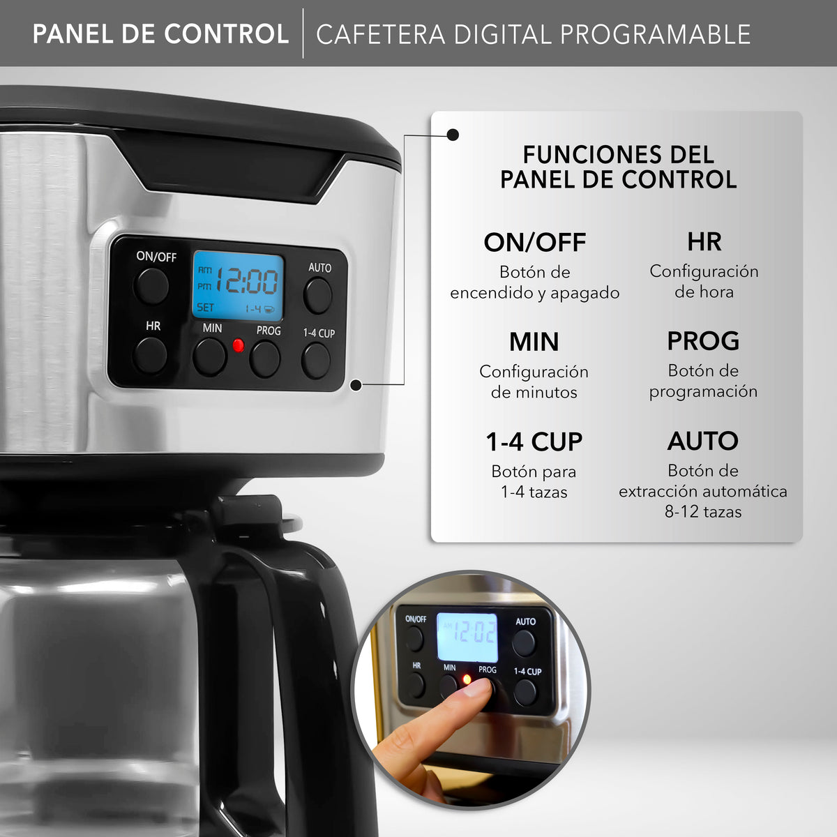 Rca Cafetera Digital Programable 12 Tazas Rc-caf3 Negro - Negro con plata