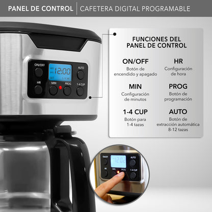 Rca Cafetera Digital Programable 12 Tazas Rc-caf3 Negro - Negro con plata