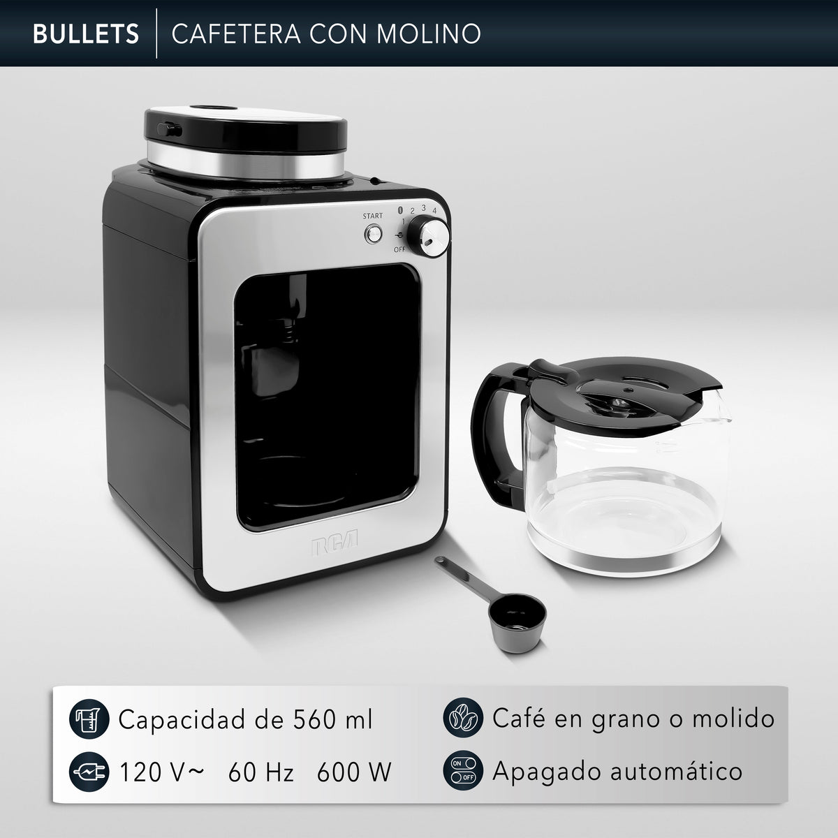 Rca Cafetera Eléctrica Con Molino Rc-caf4 Color Negro